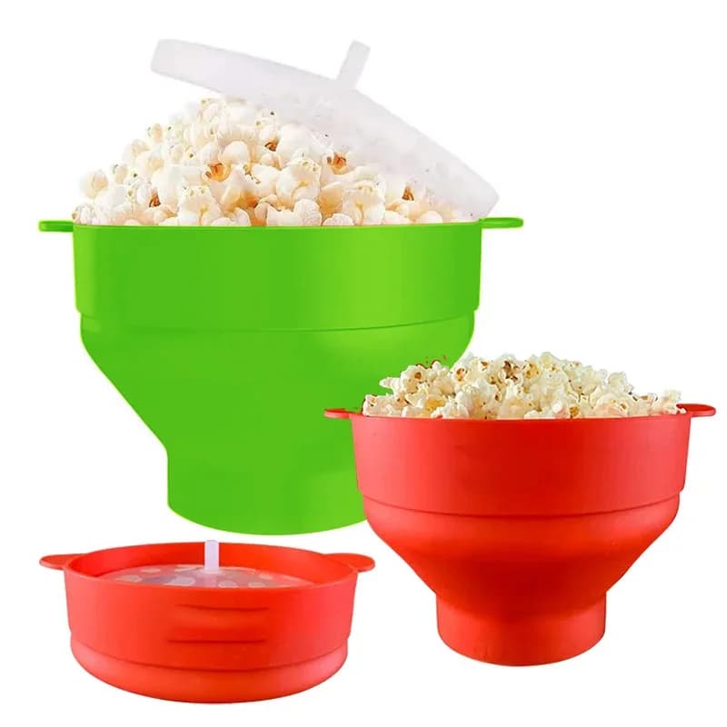 وعاء فشار سيليكون للميكروويف، خالٍ من BPA، قابل للطي، وعاء فشار قابل للاستخدام في الميكروويف مع غطاء، آمن للغسل في غسالة الصحون
