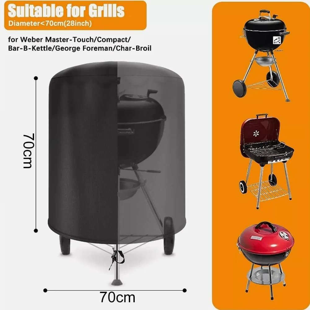 غطاء Raweao Kettle BBQ Weber مقاوم للماء للشواء، غطاء شواء دائري للحماية من المطر في الهواء الطلق، غطاء Oxford لأدوات الشواء 57Cm