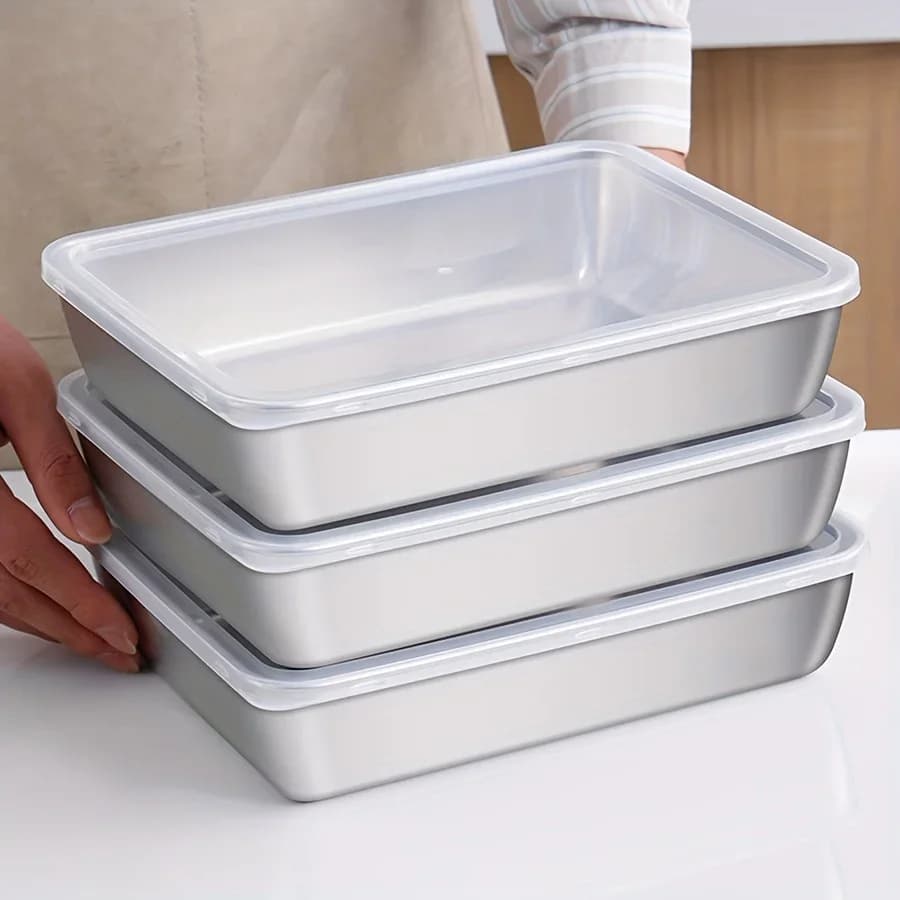 مجموعة مكونة من 3 حاويات تخزين طعام من الفولاذ المقاوم للصدأ - محكمة الإغلاق وخالية من BPA لتنظيم المطبخ للثلاجة/المخزن/المواد الجافة