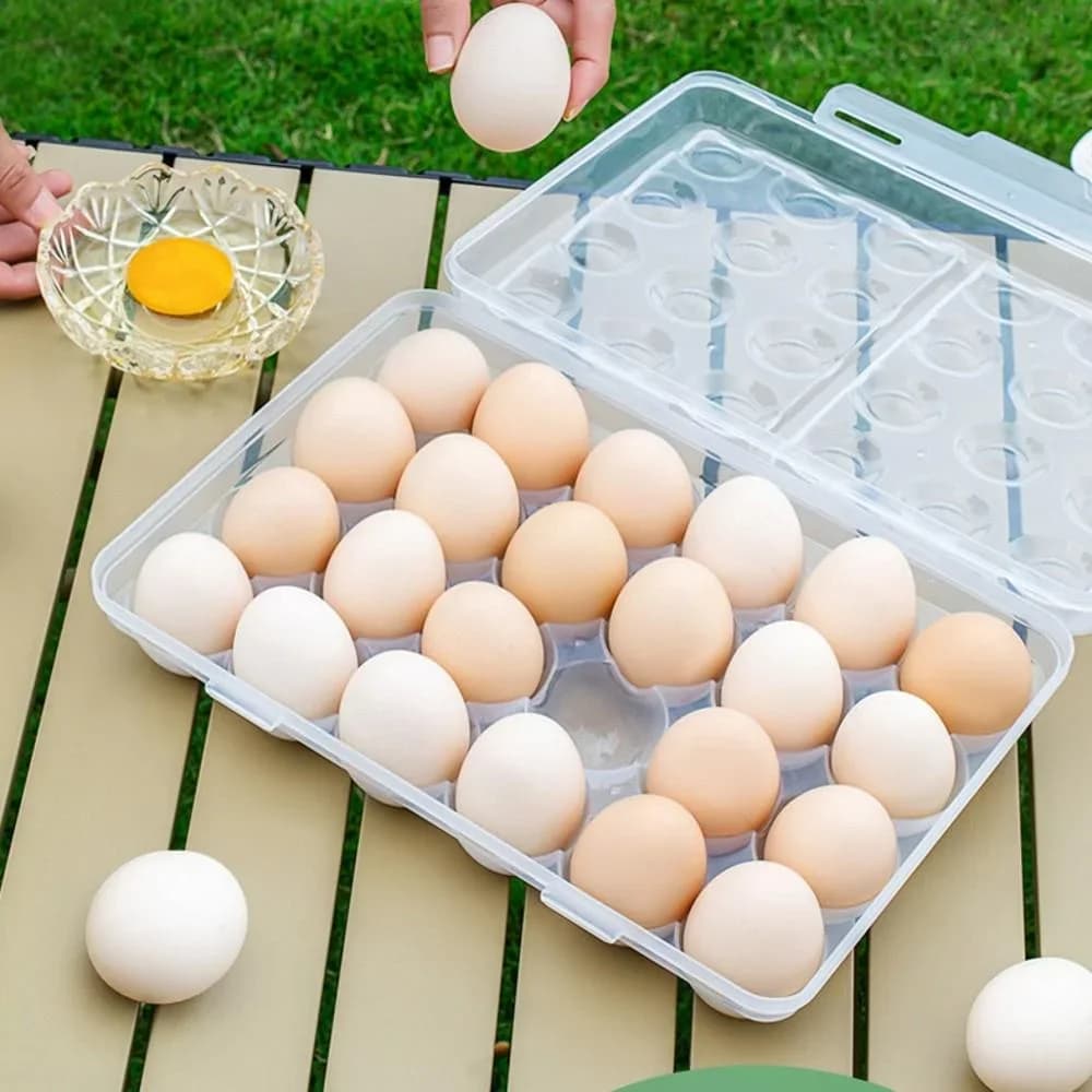 حافظة البيض بلاستيك، صندوق تخزين البيض، منظم بيض للثلاجة، صينية بيض محمولة مع غطاء للثلاجة والتخييم والتنزه والأنشطة الخارجية