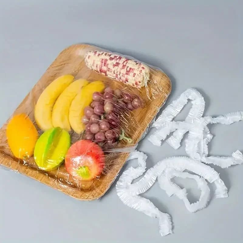 50pcs أغطية طعام مرنة قابلة لإعادة الاستخدام من PE - أغطية بلاستيكية قابلة للتمدد للخبز والفواكه والوجبات الخفيفة | إحكام شفاف متين