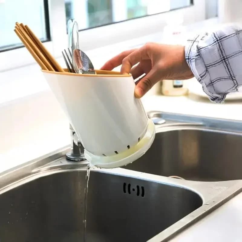 1 قطعة رف تخزين بلاستيكي للأدوات المائدة، رف تصريف منزلي لأعواد الطعام والسكين والملعقة والشوكة مع فتحة تصريف وصينية