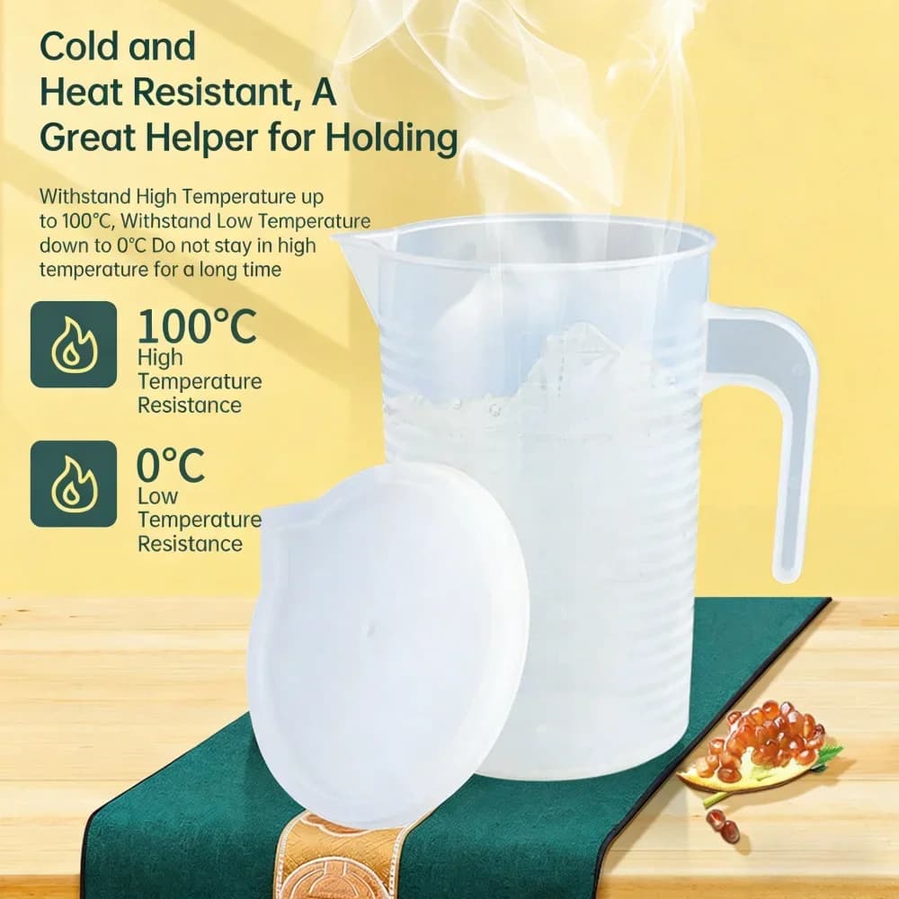 كوب قياس للمطبخ 100-5000ml صالح للطعام، بدون غطاء مع تدريج على الغطاء، PC مقاوم لدرجات الحرارة العالية، بيكر بلاستيكي لمتاجر الحليب والشاي