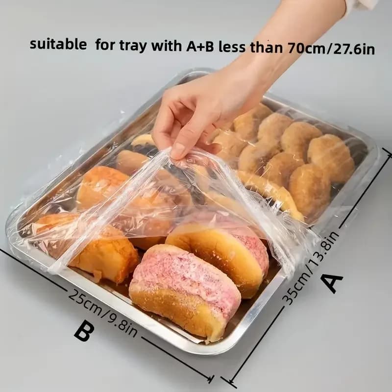 50pcs أغطية طعام مرنة قابلة لإعادة الاستخدام من PE - أغطية بلاستيكية قابلة للتمدد للخبز والفواكه والوجبات الخفيفة | إحكام شفاف متين