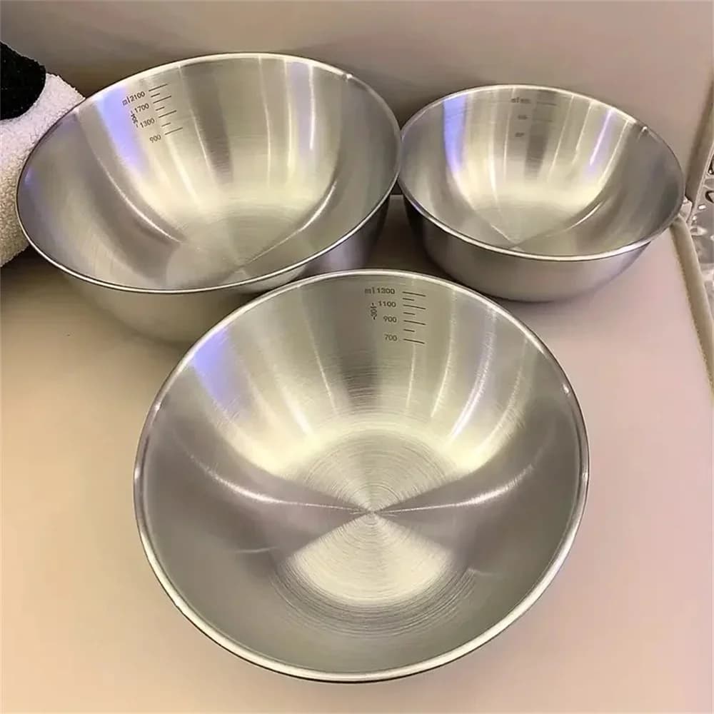 طقم أوعية من الفولاذ المقاوم للصدأ 1-3 مع مقياس للطهي والخبز وتخزين الطعام، أوعية خلط كبيرة السعة لأساسيات مطبخ المنزل