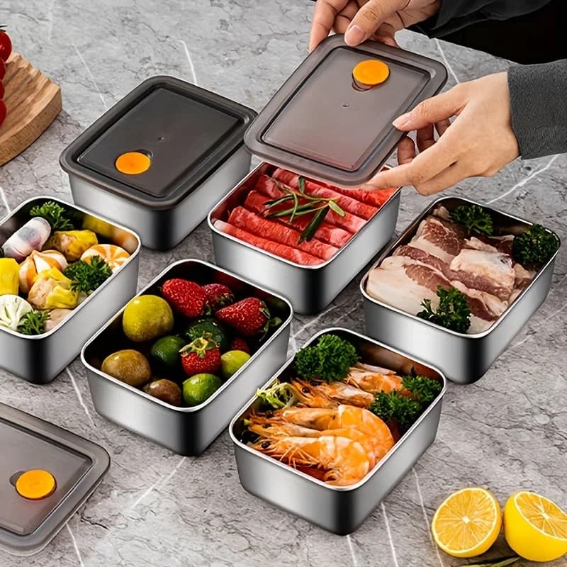 طقم 4 قطع حاويات تخزين طعام من الستانلس ستيل - سميك، مانع للتسرب، خالٍ من BPA وقابل للتكديس لتنظيم الثلاجة/الفريزر/المخزن