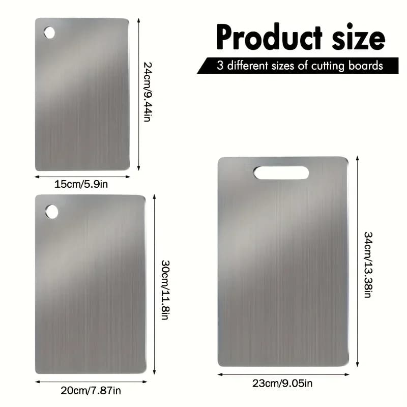 3 قطع ألواح تقطيع من الفولاذ المقاوم للصدأ - خالية من BPA وآمنة للغسالة مع مجرى للعصارة، مقاومة للصدأ وتوفير للمساحة