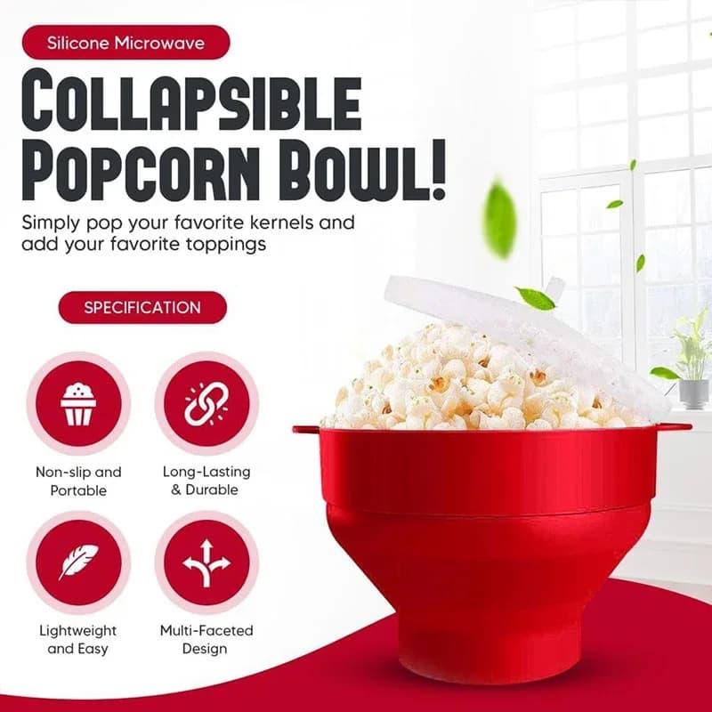 وعاء فشار سيليكون للميكروويف، خالٍ من BPA، قابل للطي، وعاء فشار قابل للاستخدام في الميكروويف مع غطاء، آمن للغسل في غسالة الصحون