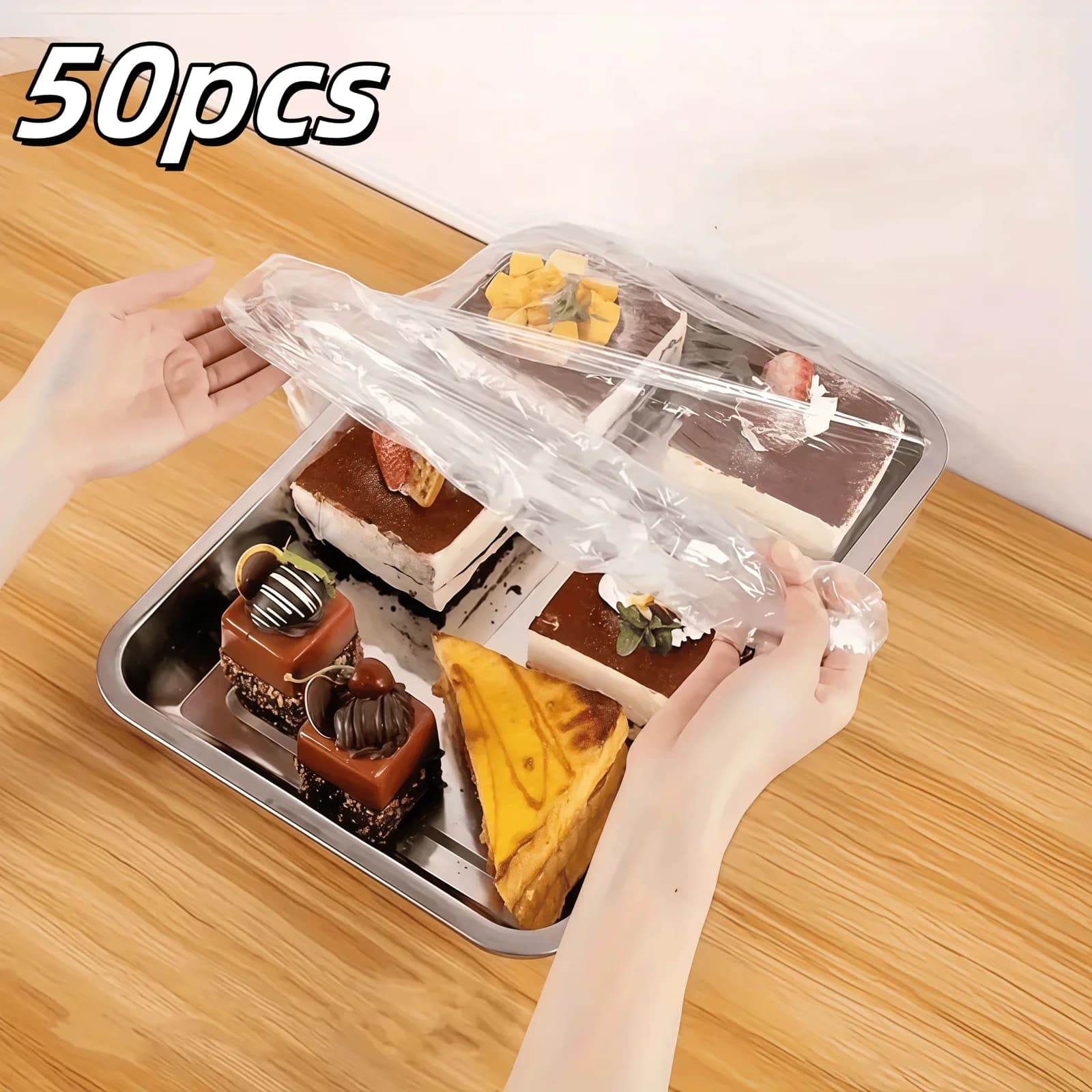 50pcs أغطية طعام مرنة قابلة لإعادة الاستخدام من PE - أغطية بلاستيكية قابلة للتمدد للخبز والفواكه والوجبات الخفيفة | إحكام شفاف متين