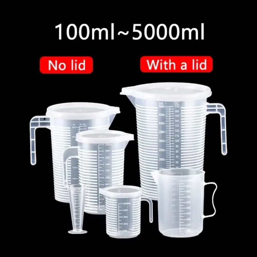 كوب قياس للمطبخ 100-5000ml صالح للطعام، بدون غطاء مع تدريج على الغطاء، PC مقاوم لدرجات الحرارة العالية، بيكر بلاستيكي لمتاجر الحليب والشاي
