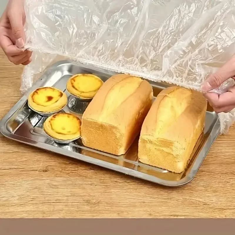 50pcs أغطية طعام مرنة قابلة لإعادة الاستخدام من PE - أغطية بلاستيكية قابلة للتمدد للخبز والفواكه والوجبات الخفيفة | إحكام شفاف متين