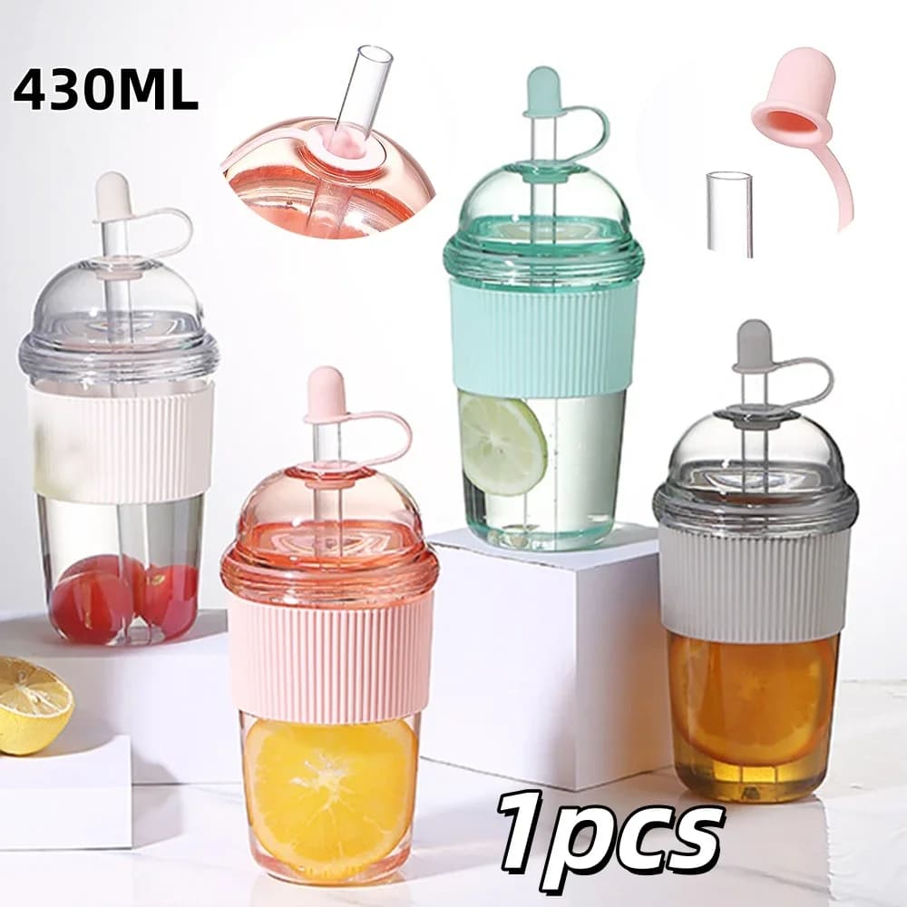 1 قطعة كوب شفاط قابل للطي بسعة 430ml من البلاستيك، بتصميم عصري عالي السعة للماء والشاي والقهوة والحليب، مقاوم للحرارة للعصير وأكواب الجيلي