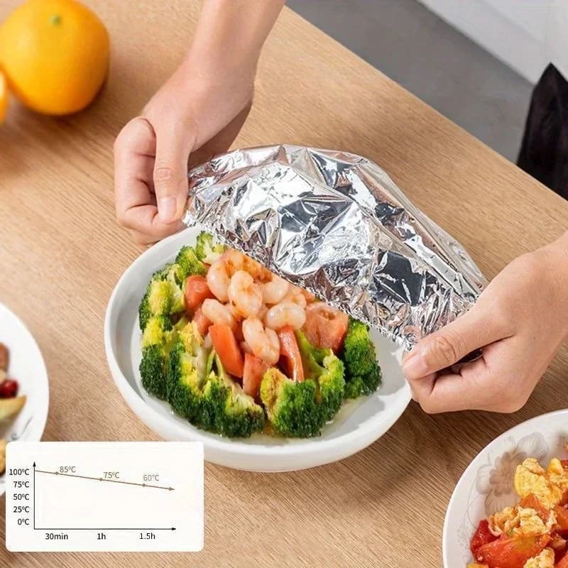 10/100 قطعة غطاء من رقائق الألومنيوم مقاوم للحرارة وعازل للأطباق والأوعية، يحافظ على الطعام دافئًا وطازجًا، غلاف غذائي من الدرجة الغذائية للمطبخ