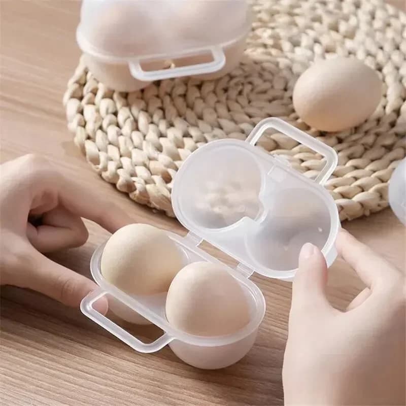 1pc صندوق بيض خارجي محمول بخلية 2 من البلاستيك، علبة حفظ البيض للثلاجة، ممتص للصدمات ومضاد للسقوط