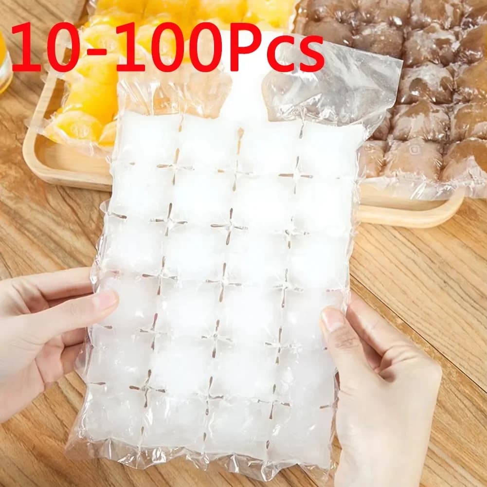 عبوة 10-100 قطعة/كيس، كيس ثلج قابل للاستخدام مرة واحدة، قالب مكعبات ثلج شبكي، كيس صينية ثلج ذاتي الإغلاق، كيس مكعبات ثلج، صندوق مكعبات ثلج صالح للأكل ومجمد